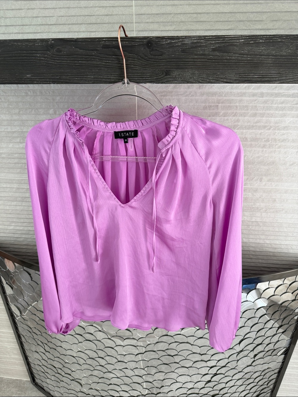 1. State Pink Lavender Tie-Neck Peasant Blouse